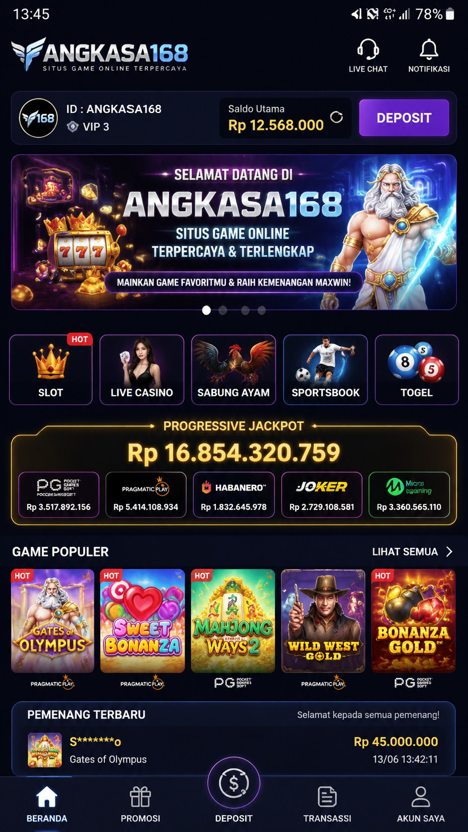 Screenshot 1 angkasa168